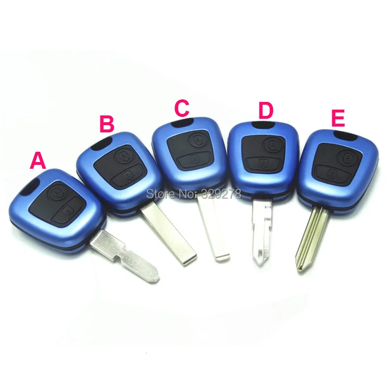 

5pcs/lot 2 Button Blue color Case Remote Key Case Shell housing For Citroen PEUGEOT 307 107 207 407 607 Uncut Key balde