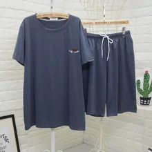 Летние мужские повседневные пижамные комплекты Модальная тонкая Пижама Однотонная футболка с короткими рукавами+ шорты Домашняя одежда комплект из 2 предметов, одежда для сна