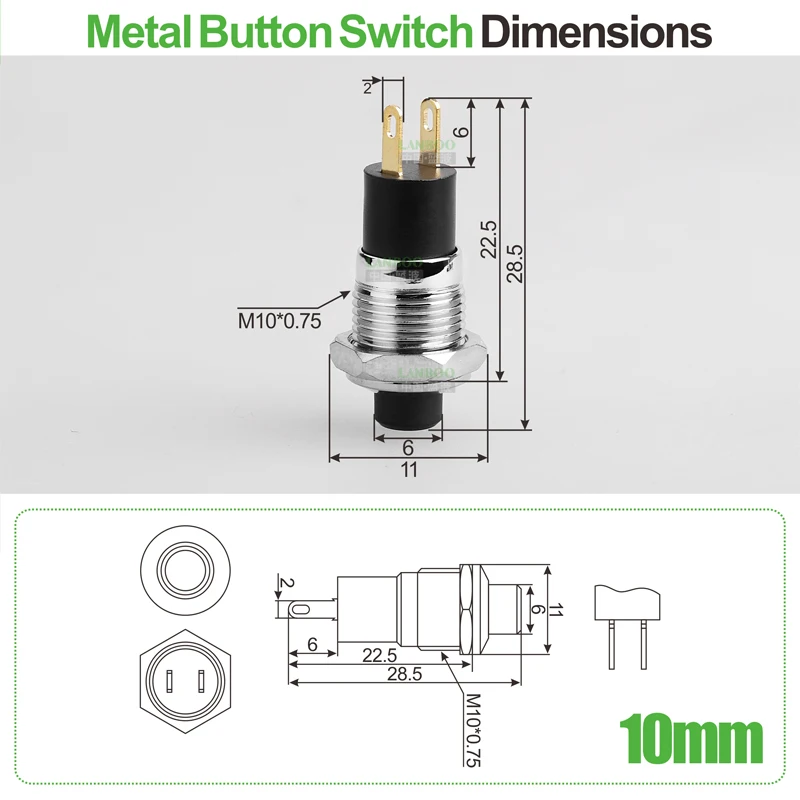 LANBOO Mini 10 мм кнопка включения-выключения с фиксацией