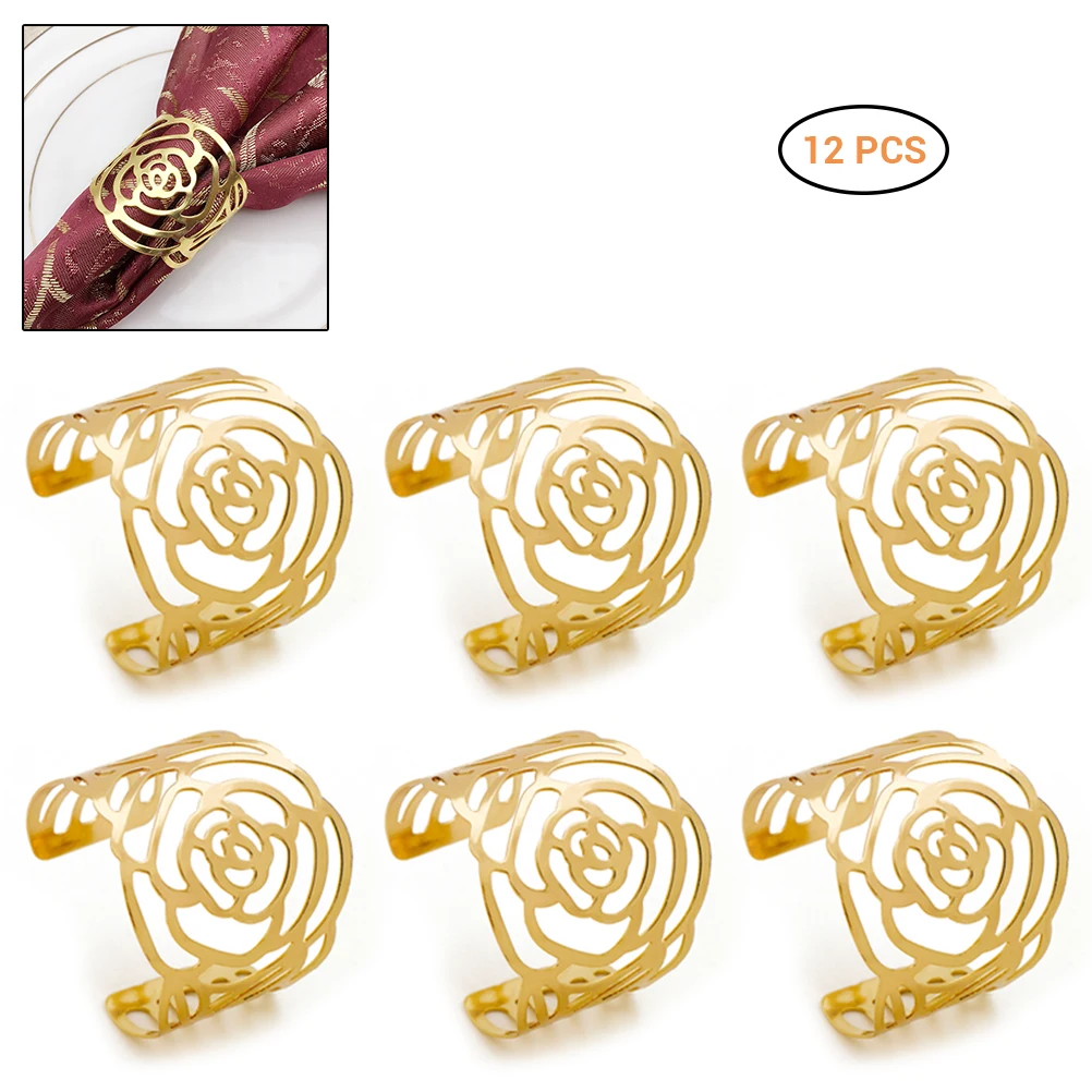 12pcs/Set Metal Rose Napkin Buckle Opening Rings For Wedding Birthday Party West Dinner Table Decoration | Дом и сад