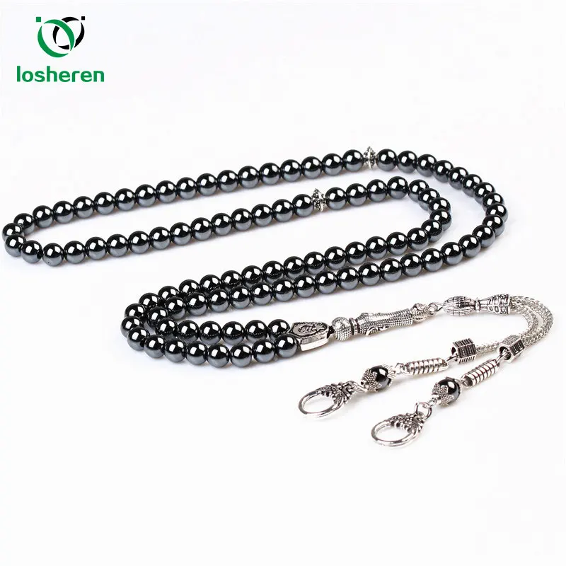

LOSHEREN 8mm Black Hematite Stone Beaded 99 Prayer Beads Islamic Muslim Tasbih Allah Mohammed Rosary For Women Men