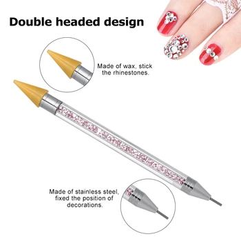 

1Pc Double-headed Nail Dotting Pen Rhinestone Wax Dotting Pen Brush Tips Beads Picker Wax Pencil Manicure Nail Art Wax Pen Tools