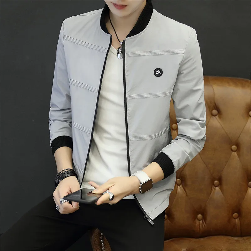 

2018 New Autumn winter Mens Jacket Stand Collar Windbreaker Male Baseball Jackets Casual Thin High Quality Size M-4XL