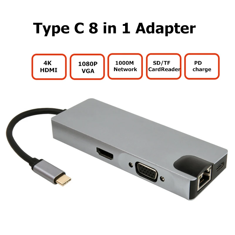 Rankman Type-C to VGA HDMI Adapter USB3.0 USB-C PD Charging Hub SD TF Card Reader Ethernet RJ45 Converter for TV MacBook Phone Rankman Type-C to VGA HDMI Adapter USB3.0 USB-C PD Charging Hub SD TF Card Reader Ethernet RJ45 Converter for TV MacBook Phone
