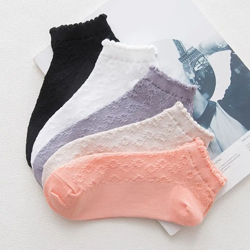 

Sale Korean Summer Cotton Breathable Lace Socks Women's Solid Color Socks Thin Girls Students Socks