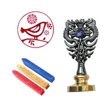 Фирменная индивидуальная восковая печать комплект печатей Цветок Птица лист металлический Дракон ручка подарок винтажный пакет свадебные приглашения печать штамп