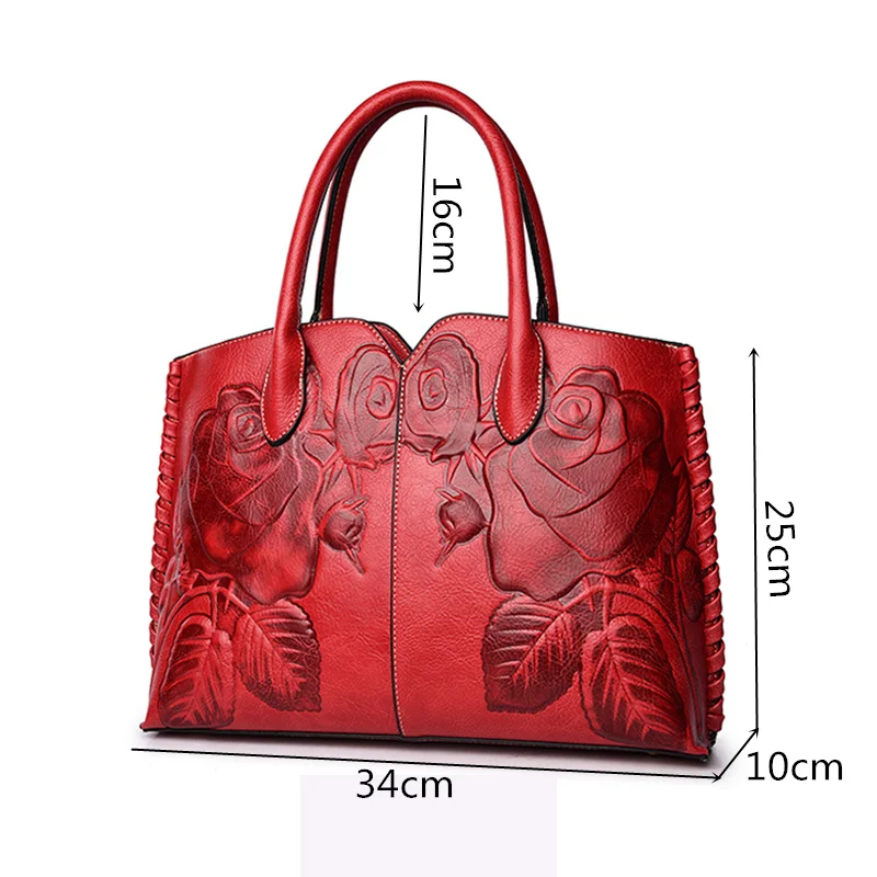 2019 الأحمر جلد طبيعي النساء حقائب Crossbody أكياس للسيدات اليد العرقية زهرة تنقش Messneger حقيبة المؤنث بولسا