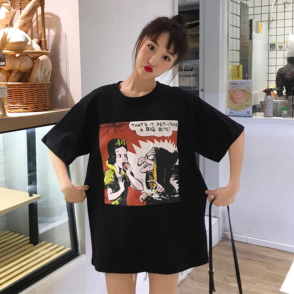 Harajuku футболка оверсайз с мультяшным принтом футболки коротким рукавом в