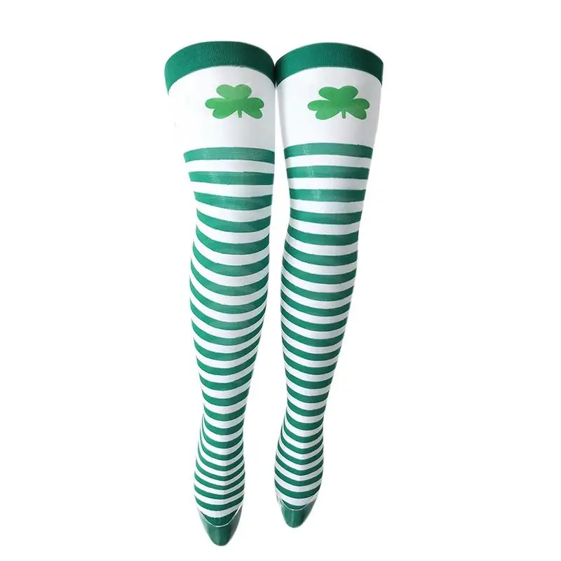 

Sock Fashion Personality Shamrock Pattern Sock Green Knee High Striped Sock Surprise Gift For St. Patrick's Day New Wholesale