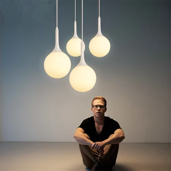 

Modern LED Chandelier White Glass Pendant Lamp Light Home Dining Room Bedroom Bedside Round Glass Cafe Shop Hanging Lamp Fixture