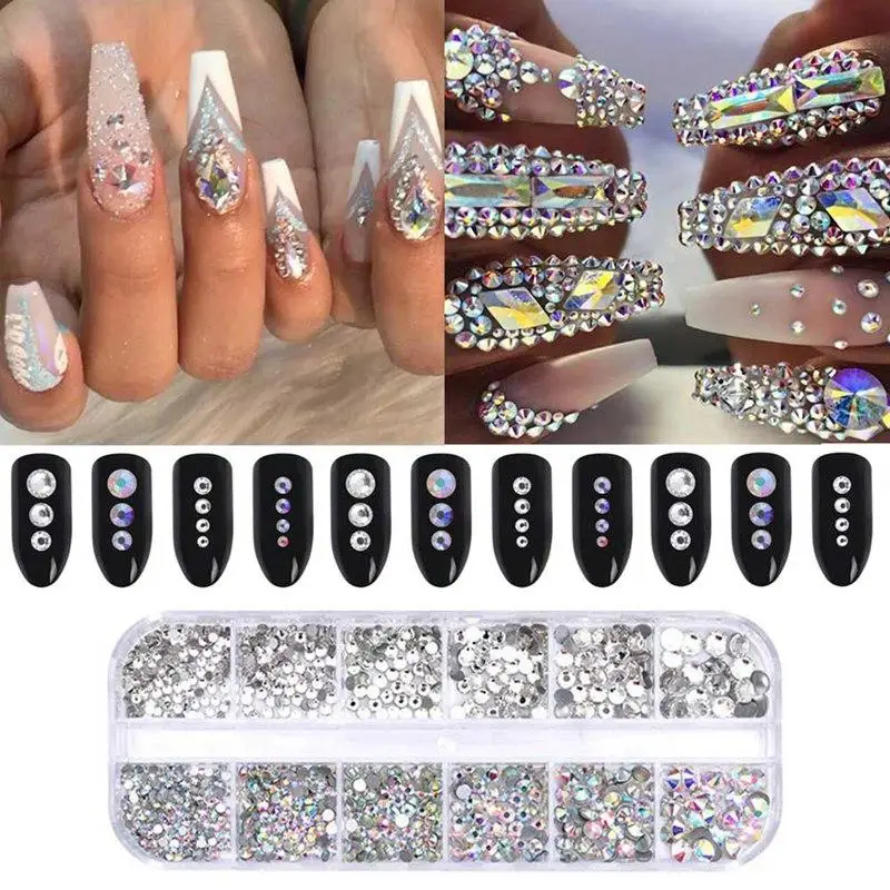 

1 Box AB Color Nail Rhinestone Clear Flatback Multi-size Crystals Manicure Nail Art 3D Decoration Strass Gem