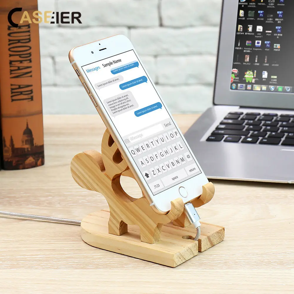 

CASEIER 100% Pine Wood Laptop Stand For Mac Air / Pro MacBook Notebook Wooden Holder For iPhone 7 8 Plus X For Samsung S9 Plus