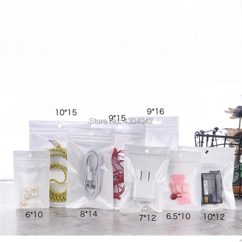 

200pcs 6 Size Plastic Zipper Clear Retail Packaging bags for iphone 8PIN 1M USB cable Earphone best pp hang hole Package bag