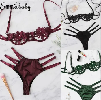 

HOT 2PCS Sexy Womens Lingerie Set Lace Bra Sets Wireless Bra + Panty Underwear Babydoll Ladies Solid Brief Sets