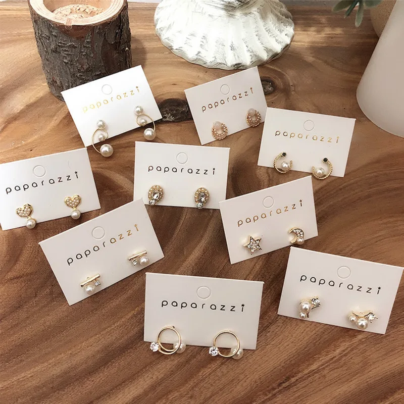 

2019 Korea Pearl Earrings Baroque Geometric Round Star Moon Heart Shaped Metal Irregular Pearl Zircon Crystal Ladies Earrings