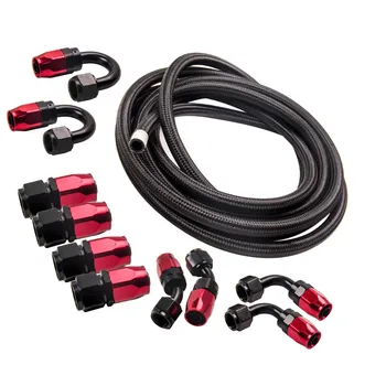 

8 AN-8 Stainless Steel Oil Fuel Line Hose 5 Meter + Swivel Fitting Set Kit Red