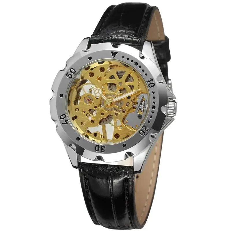 

Forsining Men Watches Top Brand Luxury Mechanical Skeleton Watch Black Golden 3D Literal Design Roman Number Black Dial Designer