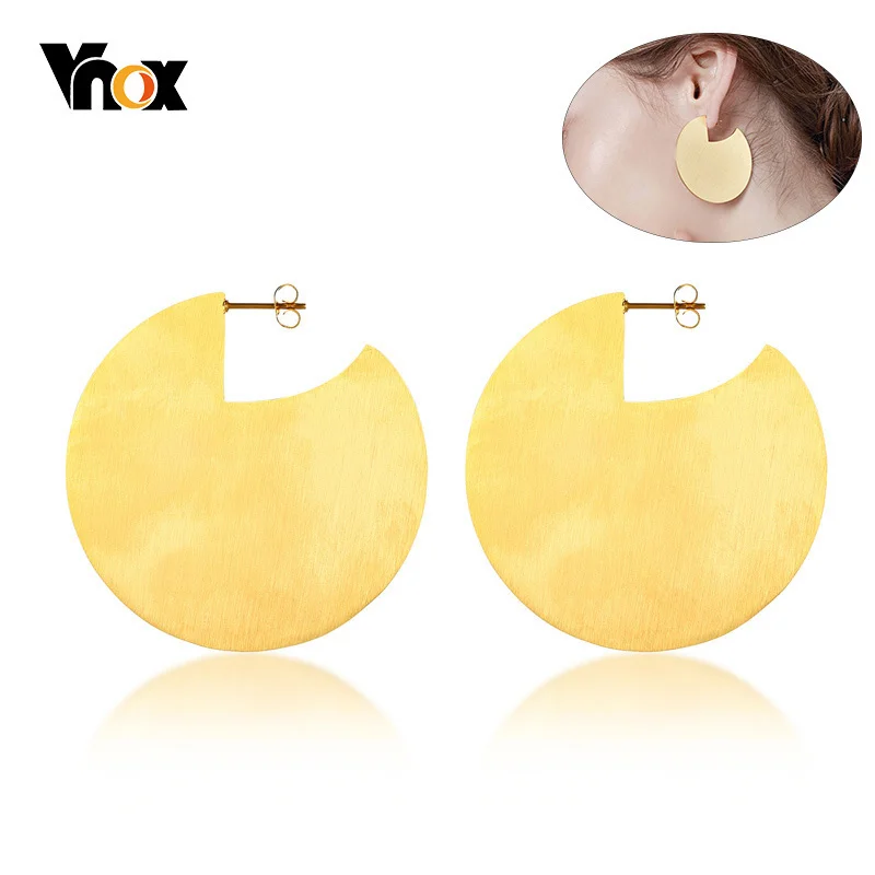 

Vnox Vintage Large Circle Dangle Earrings for Women Matte Finished Gold Tone Stainless Steel Femme Drop Earring Jewelry brinco