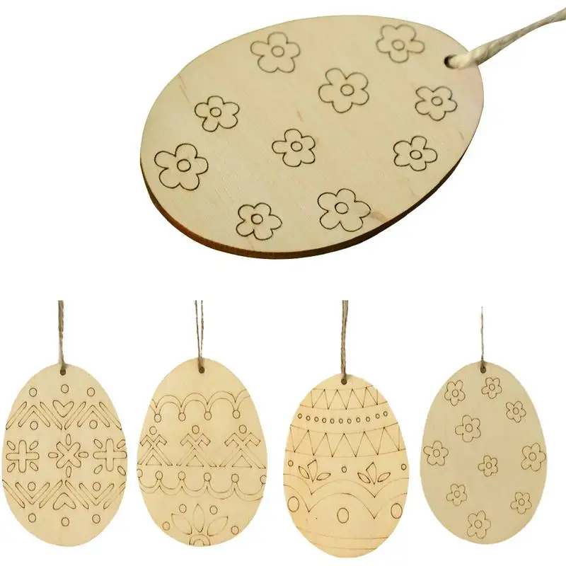 

4 PCS Easter Egg DIY Wooden Egg Shape Pendant Wooden Easter Egg Small Pendant Jewelry Key Pendant Fast Shipping