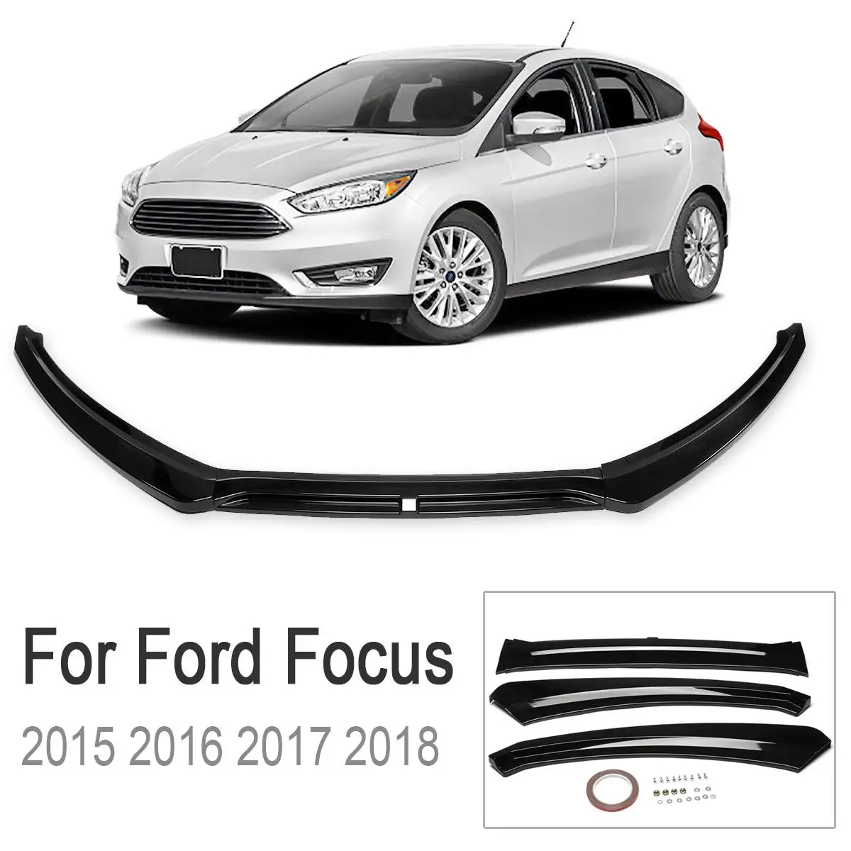 3 piezas de parachoques delantero Base de labios parte inferior de la línea CoverB Auto partes exteriores modelo de parachoques delantero para Ford para Focus 2015 2016, 2017, 2018,