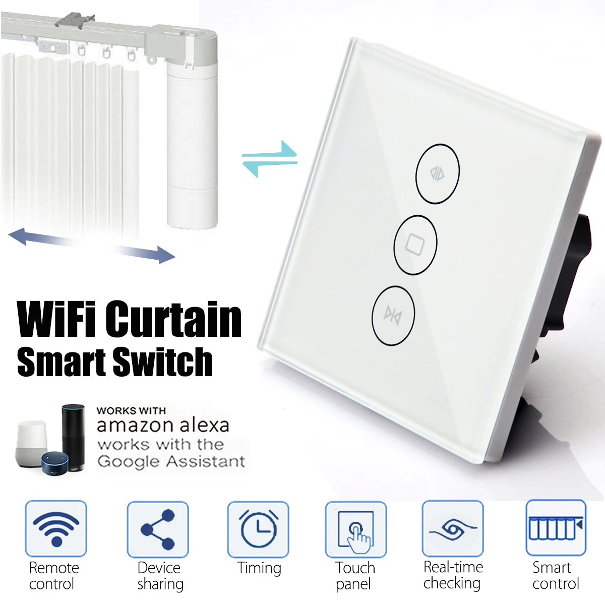 Beste EU ONS Standaard 10A WiFi Smart Luiken Controle Gordijn Wandschakelaar App Stopcontact Schakelaar Touchs Panelen voor Alexa Google thuis