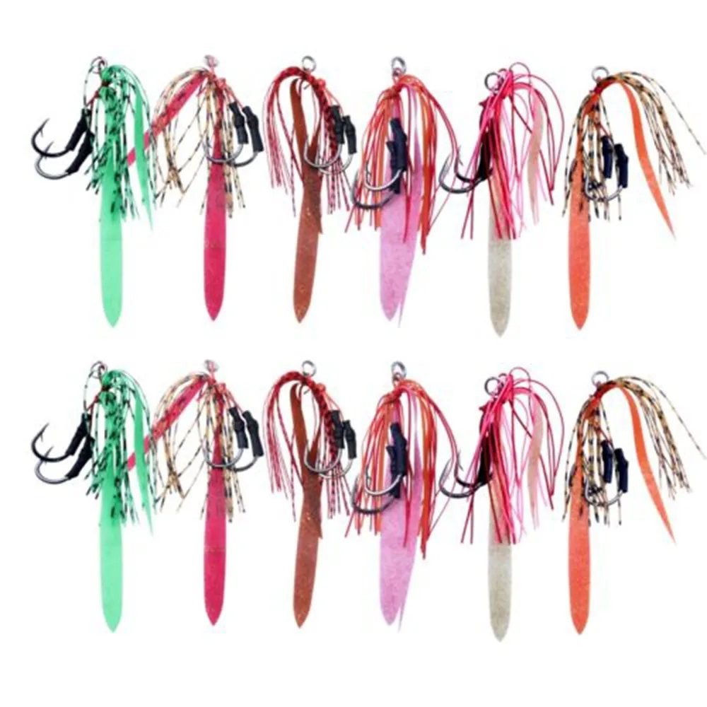 

Hyaena 10pcs/lot Assist Hooks with Silicone Rubber Skirt Trailer Replacement Fishing Lure Octopus Jigs