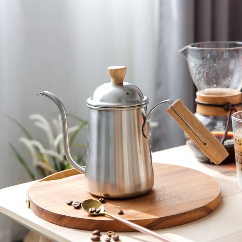 

650ml Stainless Steel Coffee Pot Gooseneck Spout Pour Over Maker Wodden Handle Long Dripper Mouth Kettle Milk Moka Teapot