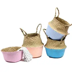 Соломенные корзины для хранения розовый белый синий корзины для водорослей Плетеный подвесной цветочный горшок корзины для хранения