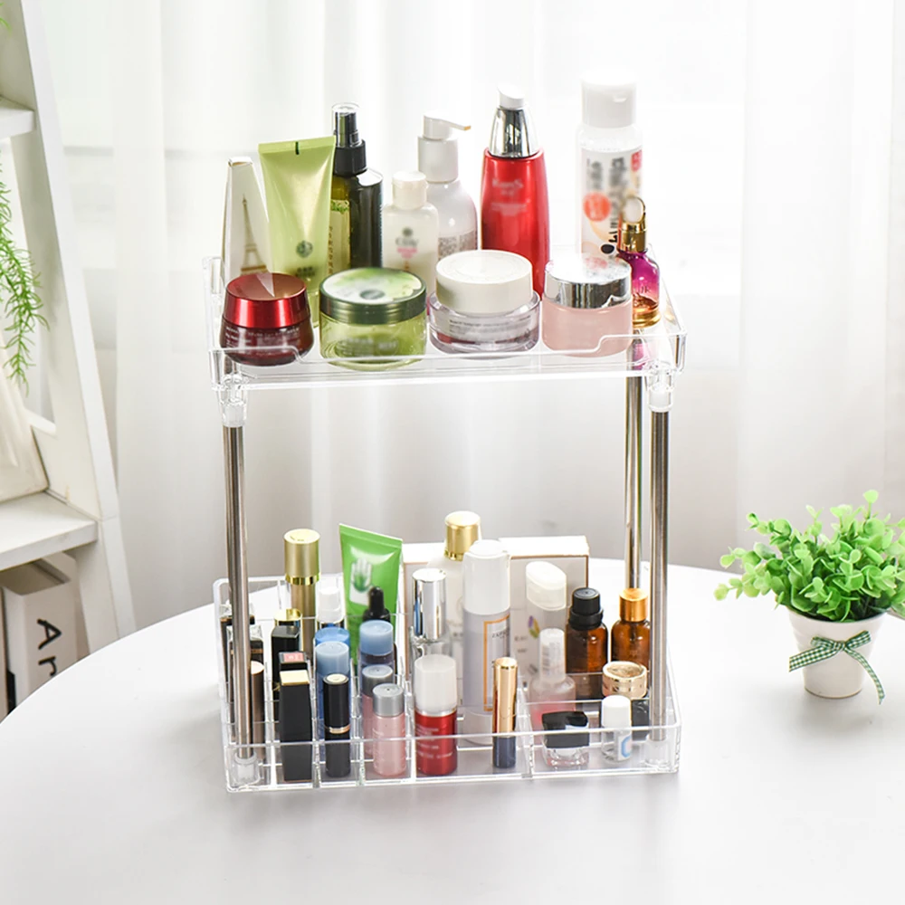 make up Cosmetic Collection Box Space-saving Square Storage Rack Organizer Tray Shelf 2 Layers makeup Acrylic Stand Holder