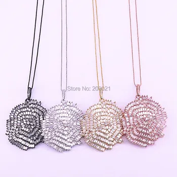 

3Pcs Elegant Fashion Jewelry Full Micro Paved Shining Zircon Crystal Big Flowers Pendant Necklace for Women Party Jewelry