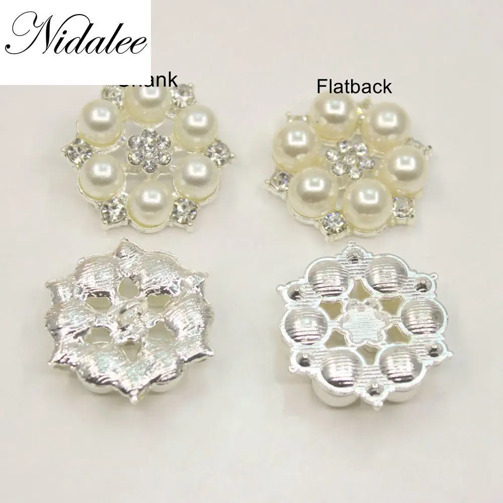 

25mm Pearl Rhinestone Flatback Shank Buttons Alloy Acrylic DIY Wedding Accessories Mobile phone shell Bow Hair Accessories