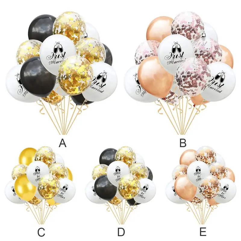 Balloon Set - 15pcs 12-Inch Just Married Pattern Latex Confetti Combination Mr To Mrs Decoration Wedding | Дом и сад