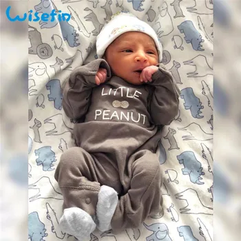 

Wisefin Unisex Newborn Boy Girl Romper Long Sleeve Brown Letter Body Jumpsuit For Baby Boy Fall Cute Infant Girl Romper Jumpsuit