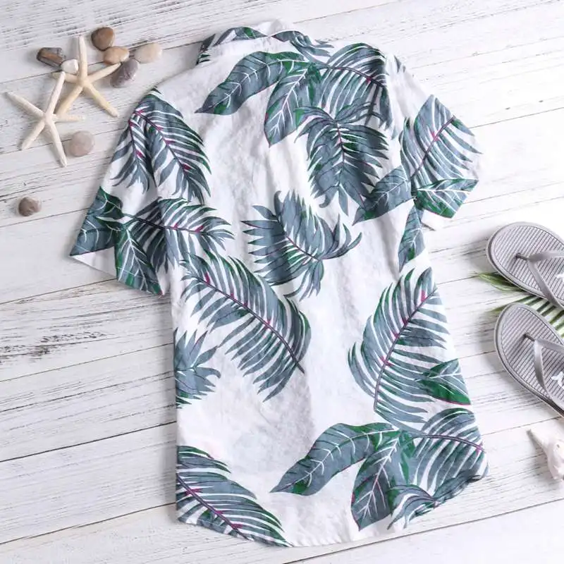 2019 summer Shirt Men Graffiti Print leaf Shirt Hawaiian CasualCotton Lapel Button Seaside Short Sleeve Tops