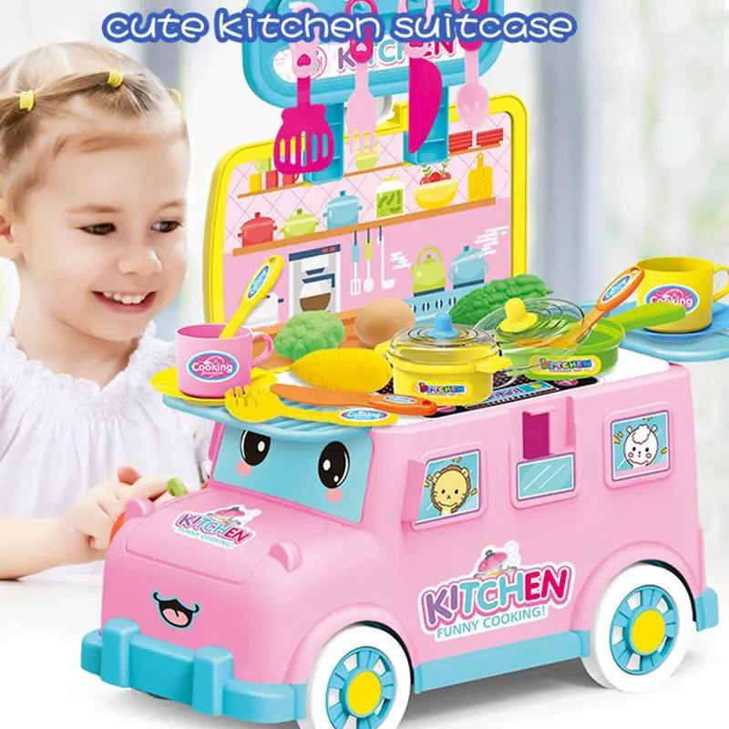 

Baby Miniature Bus Kitchen Plastic Pretend Play Food Children Toys Kids Kitchen Cooking Toy Set For Girls Games Hot
