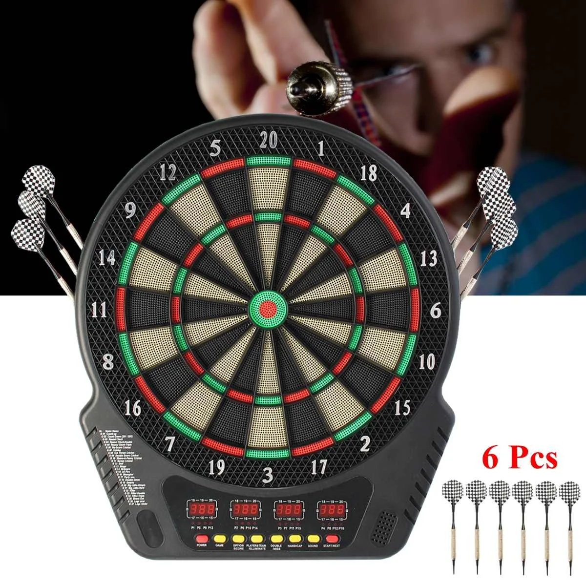 

18inch Electronic Dart Board 4LED Score Display Automatic Score Dart Plate Scoring Board with 6pcs Electronic Dart Party Game