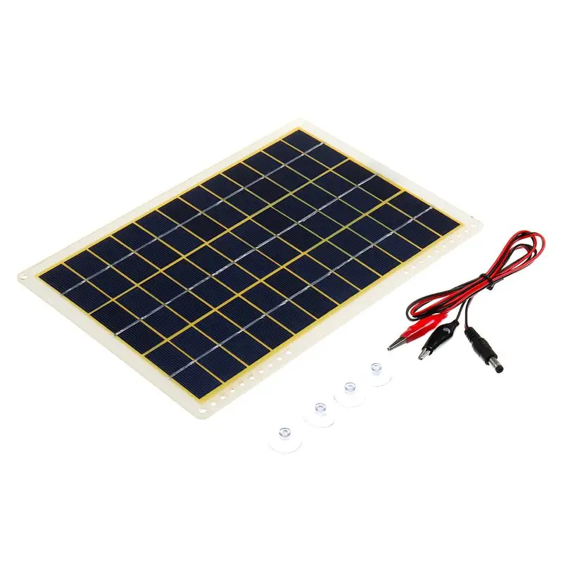 Waterproof Solar Panel 15W 12V Polycrystalline Solar Panel with Line Clip 4X Suction Cups for Outdoor Camping Emergency Light Waterproof Solar Panel 15W 12V Polycrystalline Solar Panel with Line Clip 4X Suction Cups for Outdoor Camping Emergency Light
