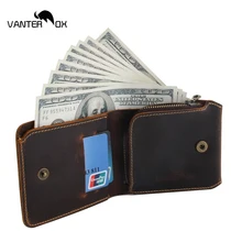 VANTER OX Vintage Men Crazy Horse Leather Wallet With Zipper Coin Pocket Handmade Short Men Genuine Leather Purse Card Holder VANTER OX Vintage Men Crazy Horse Leather Wallet With Zipper Coin Pocket Handmade Short Men Genuine Leather Purse Card Holder