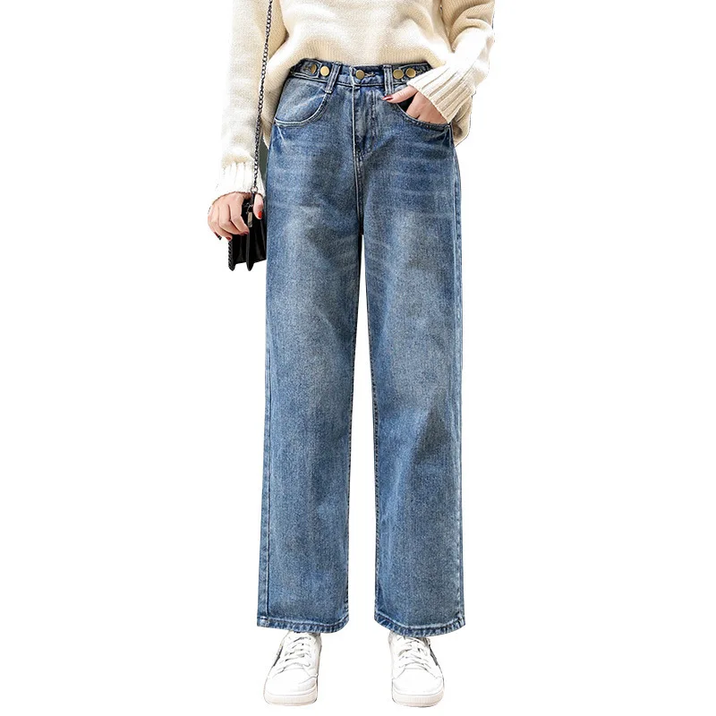 

Spring Summer 2019 Women Straight Denim Pants Blue High Waist Streetwear Jeans Woman Casual Vintage Boyfriend Mom Jeans