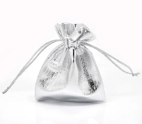 

Silver Plated Satin Gift Bags With Drawstring 9x7cm(3-1/2"x2-3/4"),100PCs (B16805)