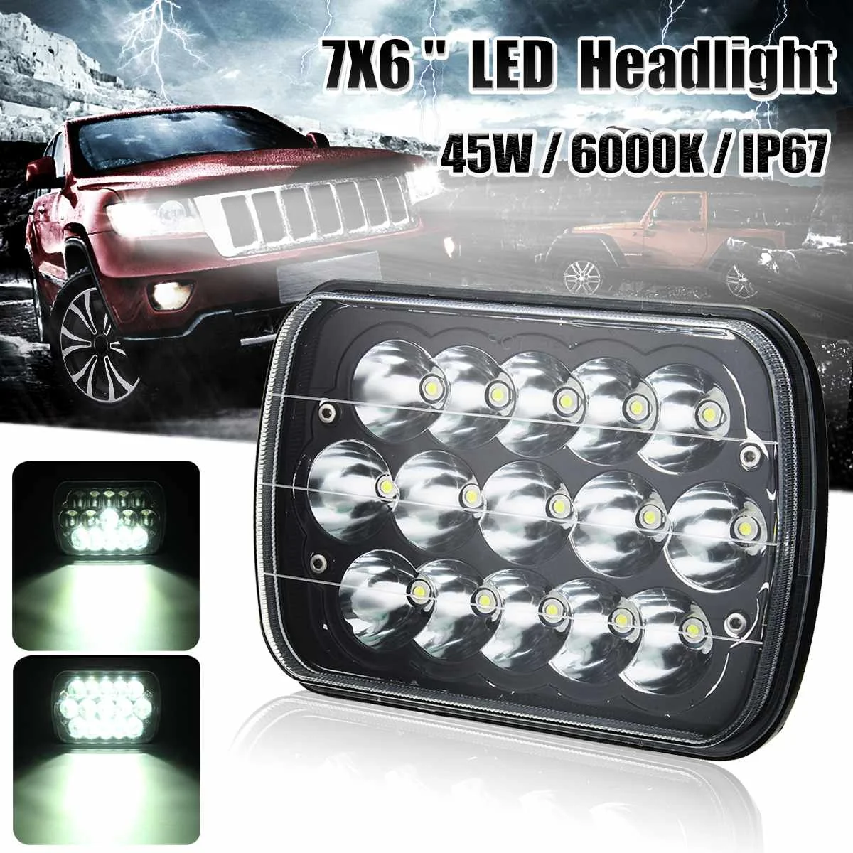 

45W 7x6'' 5X7" 15 LED Projector Headlight Hi-Lo Sealed Beam For Jeep Cherokee XJ Trucks