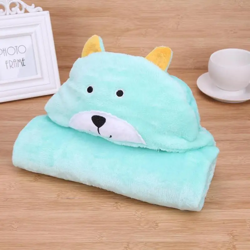 

Cartoon Animal Winter Warm Hooded Towel Green Lovely Fleece Intant Toddler Baby Newborn Bath Towel Cloak Baby Blanket D4