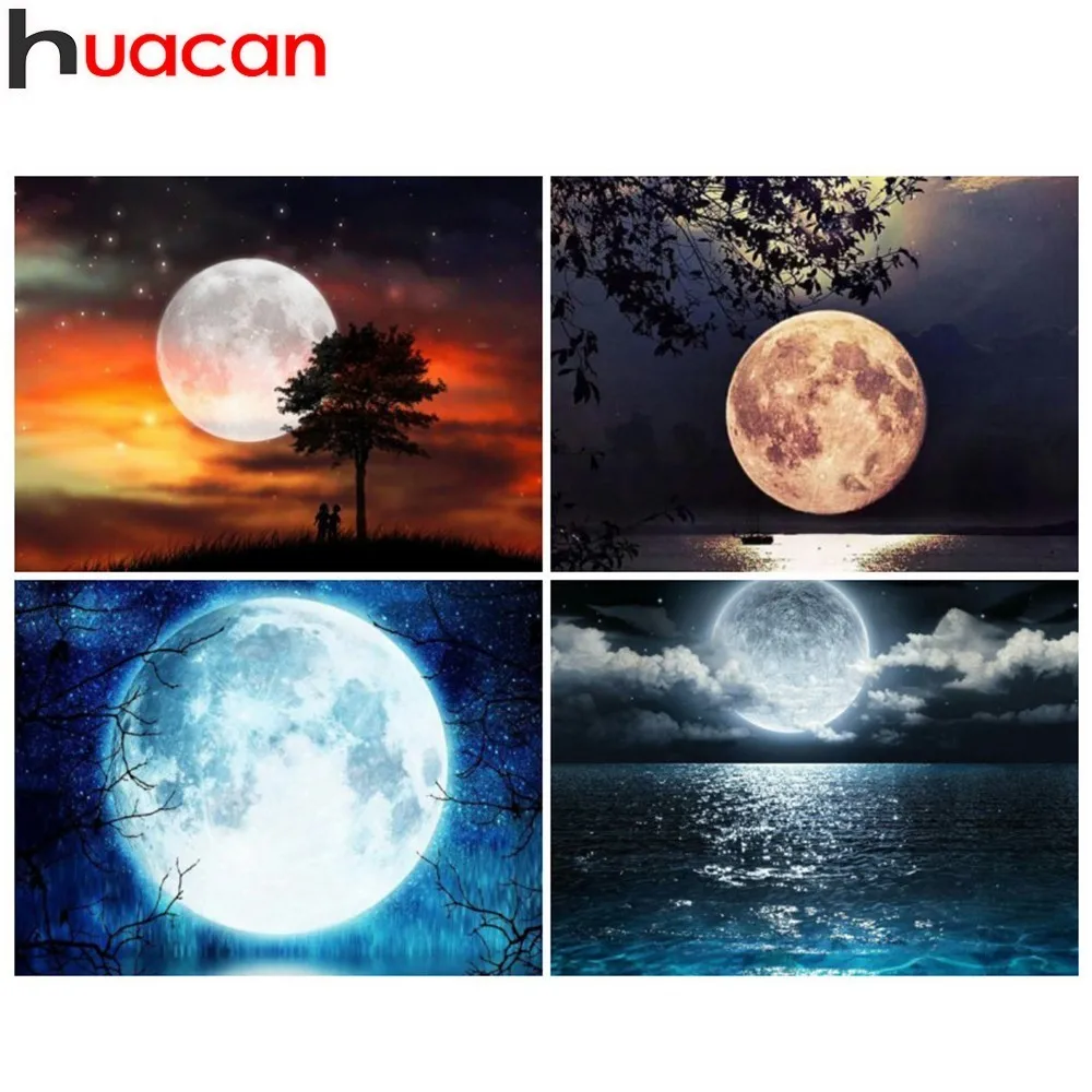 

HUACAN 5D DIY Diamond Painting Landscape Night Full Square Diamond Embroidery Picture Rhinestone Mosaic Moon Sunset Decor Home