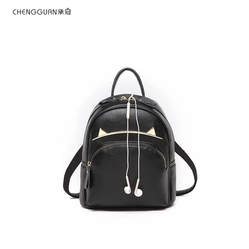 

Cat ear Backpacks for school teenage girls mini backpacks for girls Genuine leather woman backpacks leather bag for women 2018