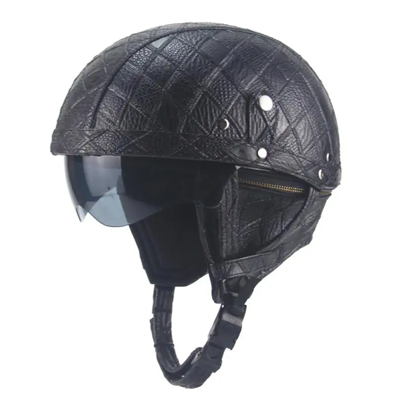 

Leather Motorcycle Motorbike Helmet Retro Removable Ling Half Helmet With Sun Shield For Biker Cruiser Scooter Touring Men Women