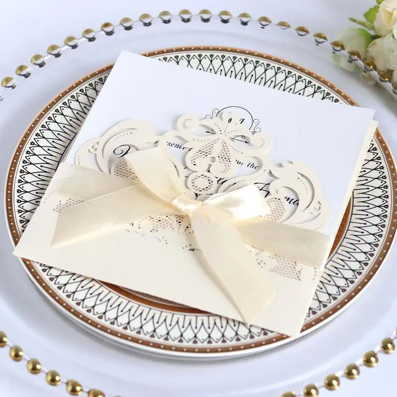  AUGKUN 10pcs/set European Style Lace Wedding Invitations Cards Blue Color Laser Greeting Card Weddi - 33003034119