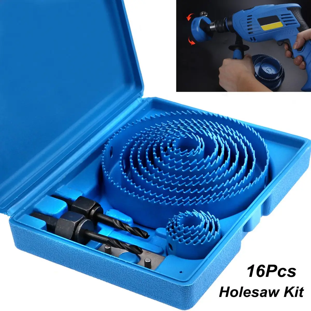 

16Pcs Holesaw Kit Circle Wood / Timber Round Cutter Cutting Set Hole Saw Drill Bits 19-127mm Tool Kit Woodworking Drilling Tool