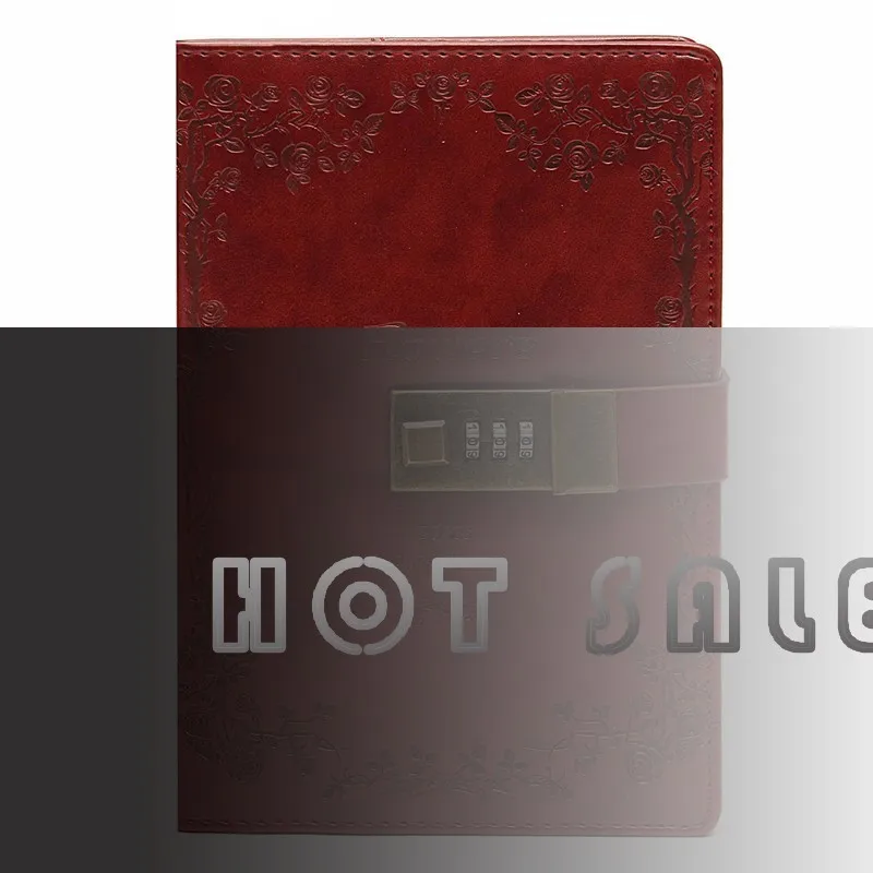 

On Sale B6 Retro Red Rose Leather Wired Journal Diary Blank Paper Notebook With Lock Sketchbook Notepad Office WJ-XXWJ296-