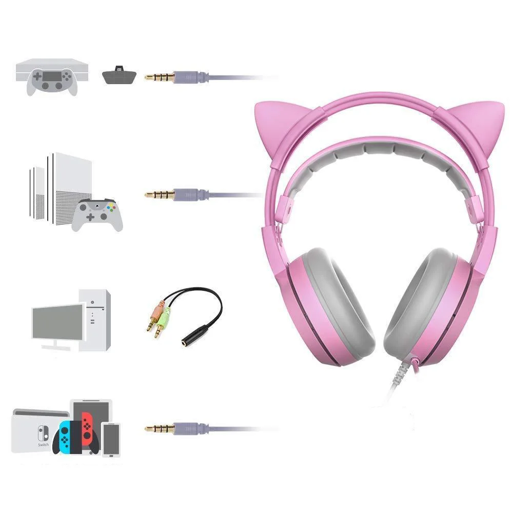 SOMIC G951S PINK Игровые наушники с кошачьими ушками гарнитура со светодиодным разъемом