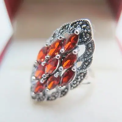 

New 925 Sterling Silver with Pave Set Marquise Red Garnet Ring Size 4-12
